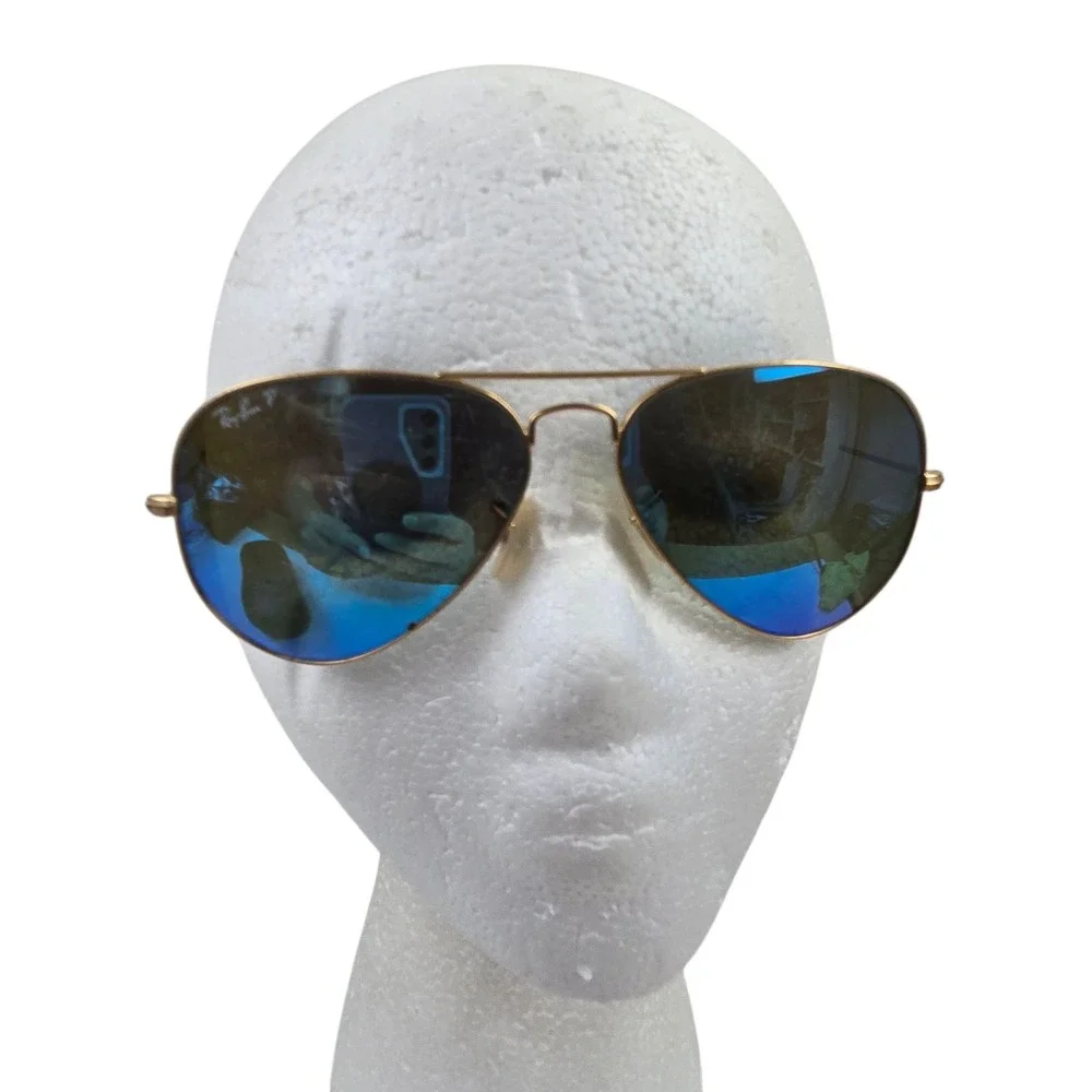 Ray-Ban Aviator RB3025 Blue Flash Polarized Lens w Gold Frame 58 mm Case & Cloth